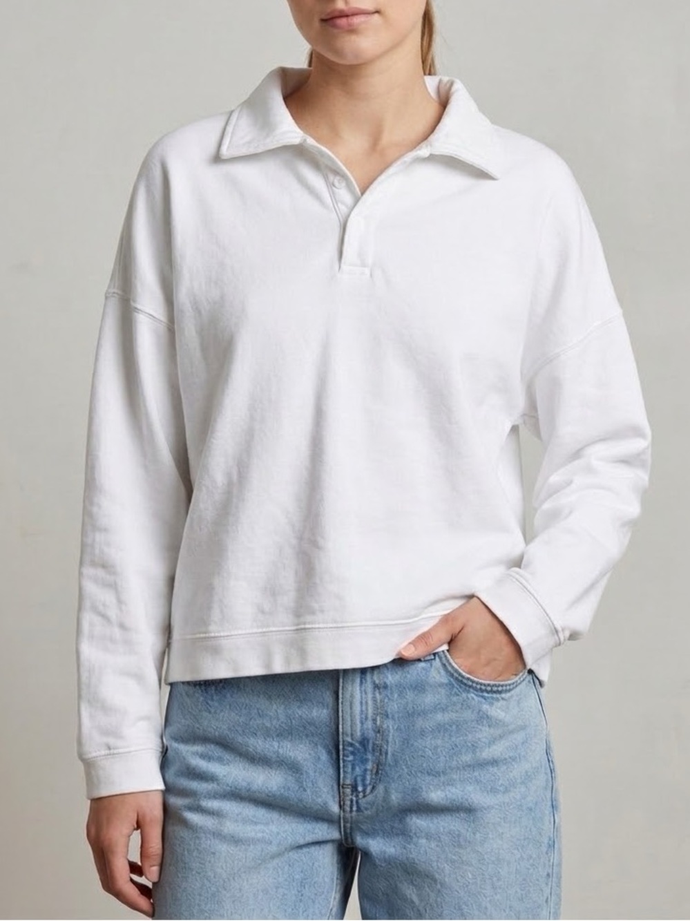John Craft White Collared Long-Sleeve Crewneck